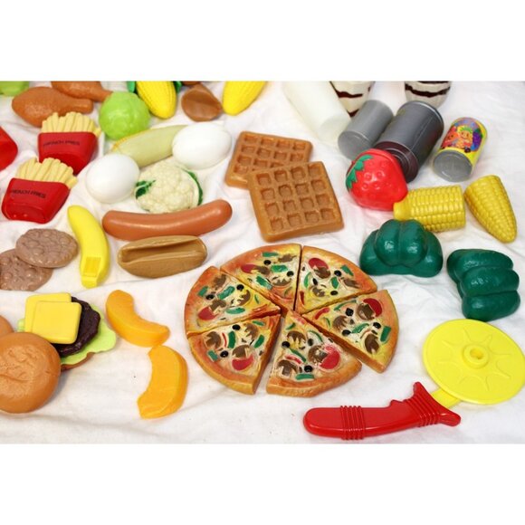 Plastic Play Food Lot Kitchen Fries Pizza Cutter Waffle Hot Dog Hamburger Fruit - Picture 5 of 16